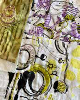 painted and stitched fabric pieces